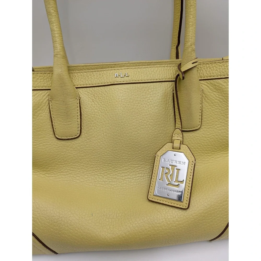 Lauren Ralph Lauren Satchel Bag Womens Medium Yellow Leather Shoulder Purse